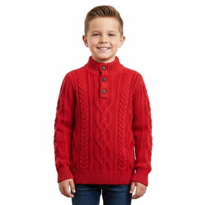 Gap Kids Cable Knit Mock Red Sweater Youth Boy Large 7-8 Year Grey Sherpa Collar